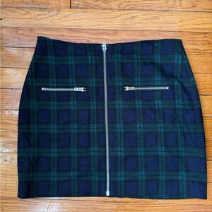 Madewell Plaid Zippered Skirt - Green and Black